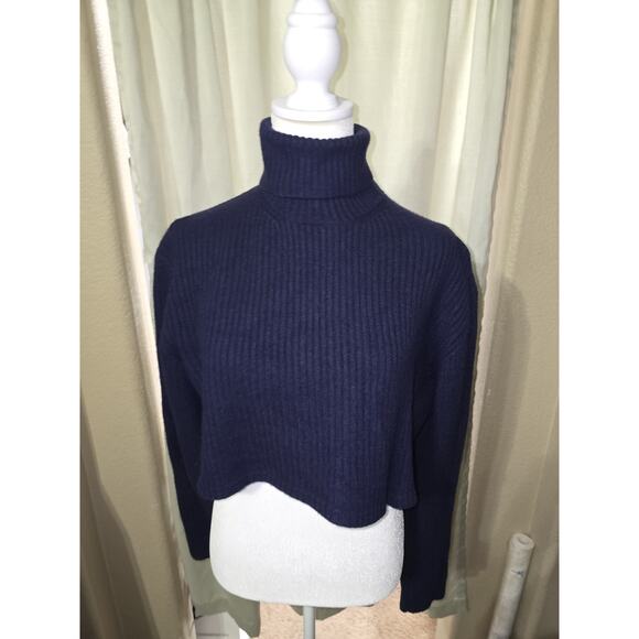 Polo Ralph Lauren Navy Cropped 100% Wool Turtleneck, Soft, Women's Large - Picture 2 of 7